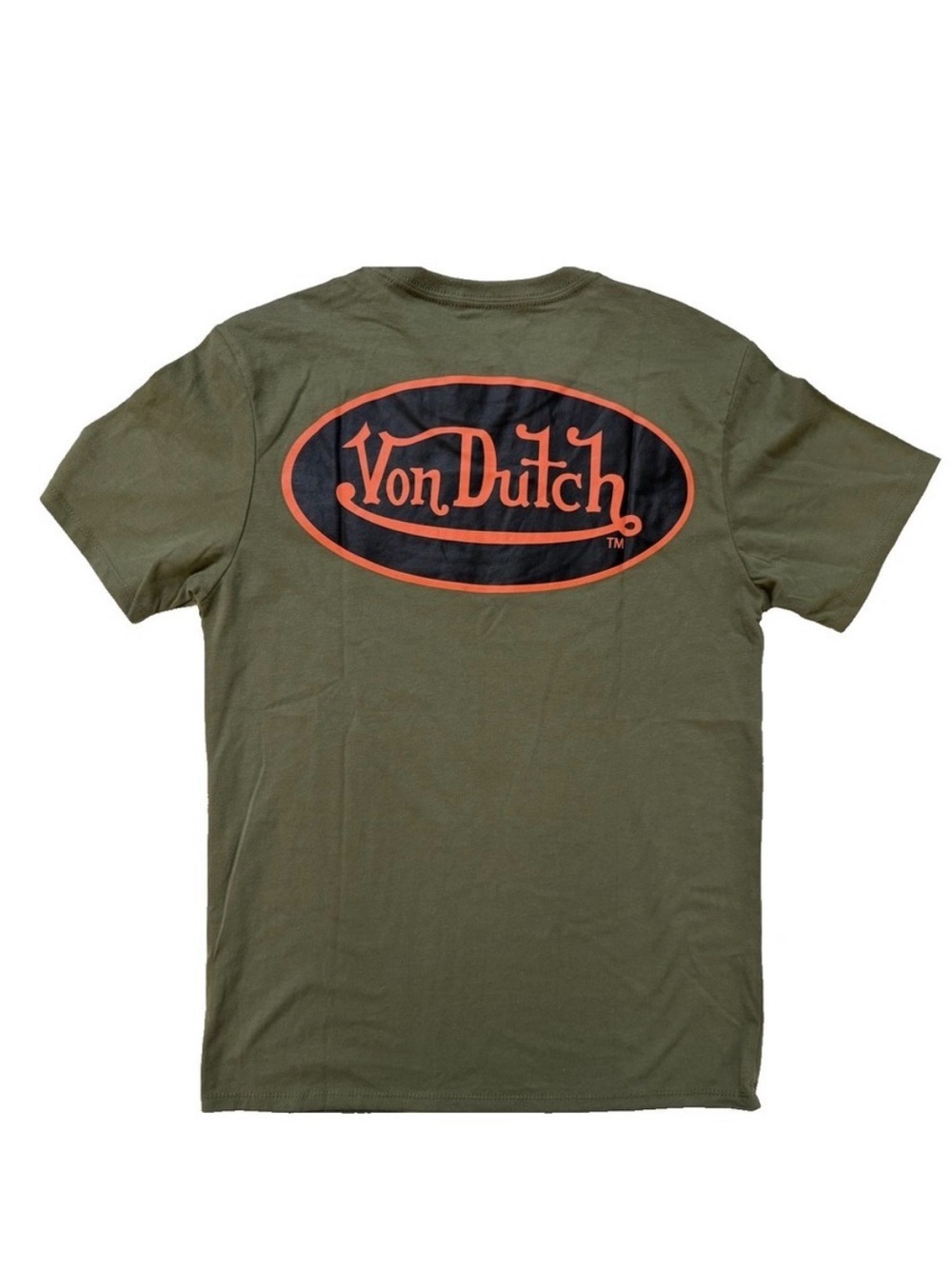Von Dutch Olive T-Shirt with Black and Orange Logo